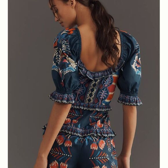 NWT Farm Rio x Anthropologie Puff-Sleeve Ruffled Floral Romper - Picture 2 of 4